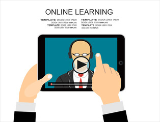 Vector flat illustration of webinar, online conference, online learning, lectures and training in internet.