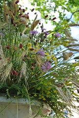 bouquet of garden flowers in the shade of the garden