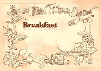 illustration of template of different types of Breakfast item for menu background design of Hotel or restaurant