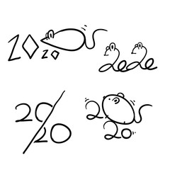 hand drawn 2020 text illustration with doodle style vector isolated