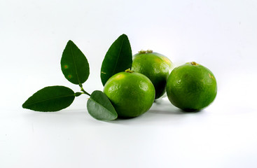 fresh green lime on white background