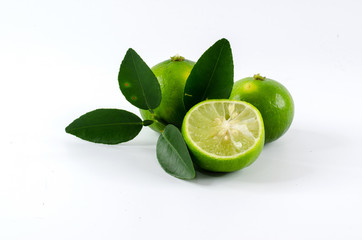 fresh lime with green leaves
