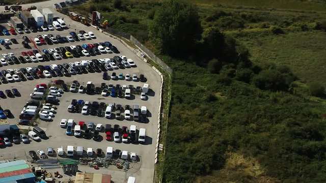 Aerial view of a large construction site car park