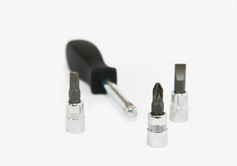 metal old rusty tools screwdriver and nozzles for repair and installation