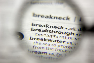 The word or phrase Breakthrough in a dictionary.