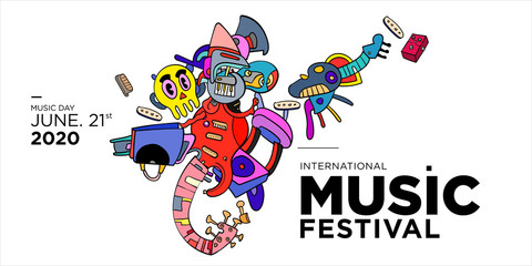 Vector doodle illustration banner and poster world music day