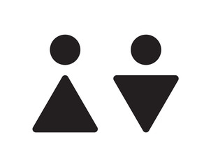 Abstract Male and Female WC icons. Restroom pictogram for washroom in public places. Simple abstract silhouettes of man and woman on white background, toilet pointer, vector illustration.