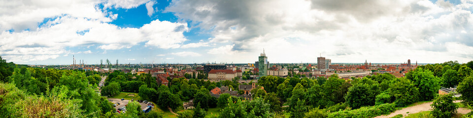 Fototapeta na wymiar Gdansk, Poland. Panoramic view of Gdansk from Gradowa Mountain on a summer day