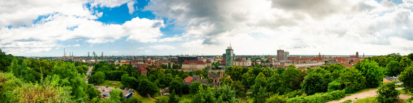 Gdansk, Poland. Panoramic view of Gdansk from Gradowa Mountain on a summer day