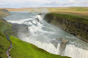 Gulfoss waterfall along the golden circle road in Iceland