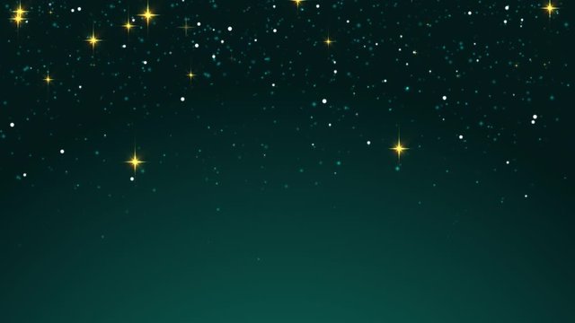 Emerald Magic Loop. Stars and particles on dark green background, seamless loop.