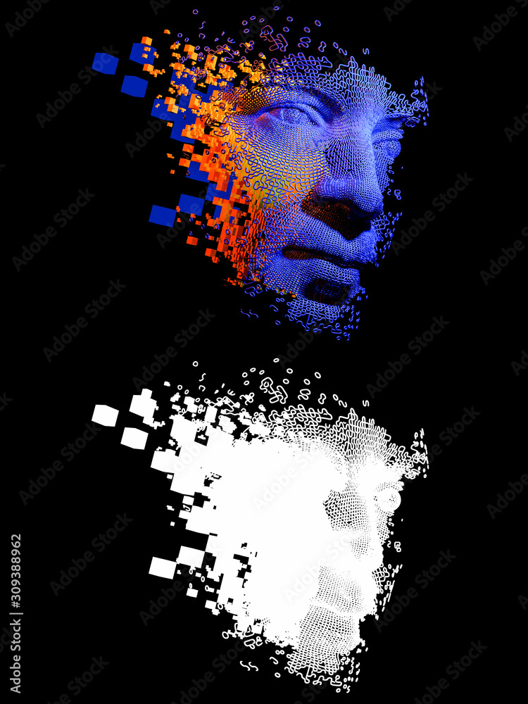 Wall mural abstract digital human face. artificial intelligence concept of big data or cyber security. 3d illus