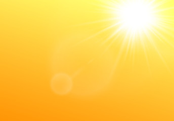 Sun shining in the sky realistic vector illustration on yellow background.