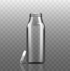 Empty and open transparent glass bottle realistic vector illustration isolated.