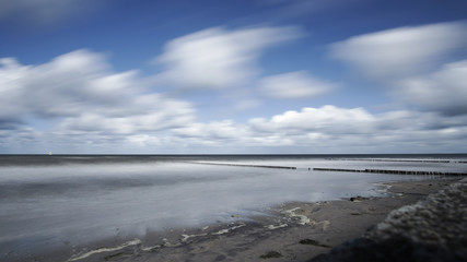 Baltic seaside, cloudy sky, long exposure