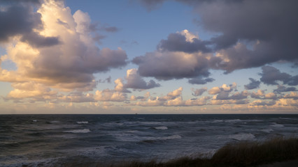 Baltic seaside, cloudy sky, sunset