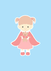 Fototapeta na wymiar Little girl holding teddy bear wearing winter coat