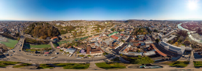 Equirectangular panorama of Kutaisi, Georgia. Drone photo