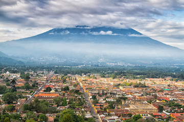 View from Cerro de la Cruz in Antigua, Guatemala, Central America. Antigua is former capital which...