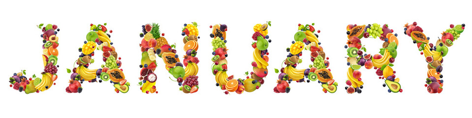 JANUARY word made of different fruits and berries