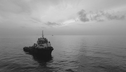 Oil and gas supply boat, transportation to bring all drilling equipment from shore to rig or platform.