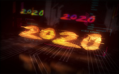 2020 year futuristic illustration cyberpunk style