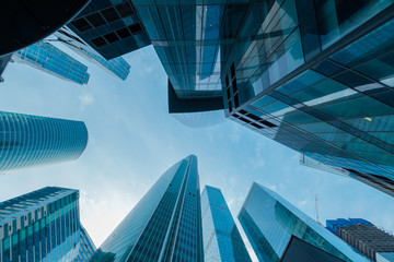 Skyscrapers in downtown area, bottom view
