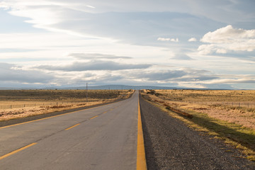 Fototapeta na wymiar A road along the territory of Chilean Patagonia