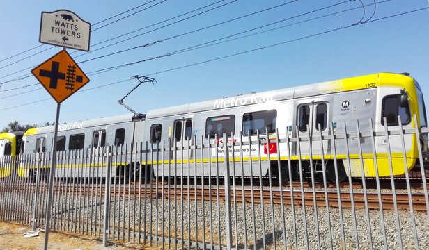 LOS ANGELES, California - September 10, 2018: View Of Los Angeles Metro Rail At Watts Towers Metro Station