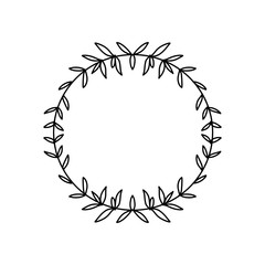 Floral wreath illustration, single line dravwing. Black outline circle flower frame for weddong decor. Vector simple illustration.