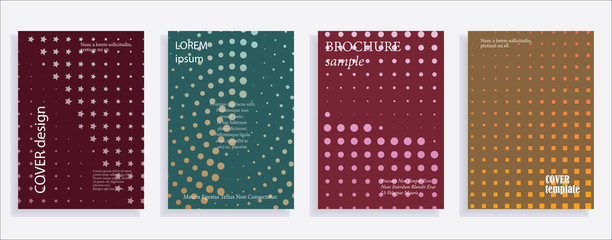 Minimalistic cover design templates. Layout set for covers of books, albums, notebooks, reports, magazines. Star, dot halftone gradient effect, flat modern abstract design Geometric mock-up texture