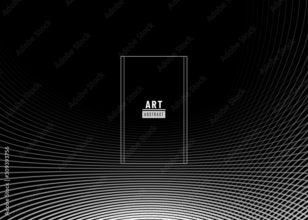 Poster abstract background design. fluid flow grey gradient with geometric lines and light effect on dark b