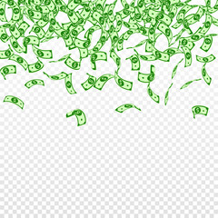 American dollar notes falling. Small USD bills on 