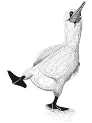 Gribouillis d'un fou de bassan marchant en noir et blanc