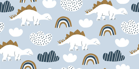 Scandinavian dino dinosaur seamless pattern