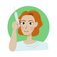 Nurse with injection syringe at the hand. Vector illustration.