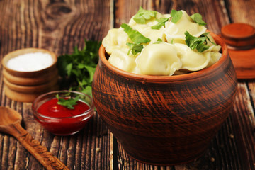 Russian pelmeni portion ready for lunch	