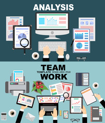 Flat design illustration concepts for business analysis and planning, consulting, team work, project management, financial report and strategy . Concepts web banner and printed materials.