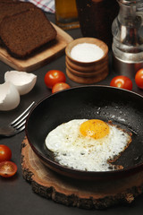Fried egg with tomatoes and bread	