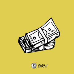 Earn. Hand drawn concept.