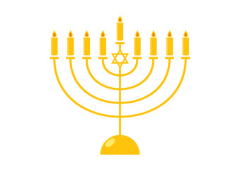 Hanukkah golden menorah vector. Golden candlestick holder isolated on a white background. Jewish holiday Hanukkah. Menorah icon vector