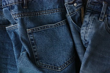 Fototapeta premium Beautiful blue jeans with pockets close up