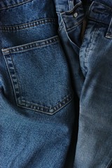 Beautiful blue jeans with pockets close up