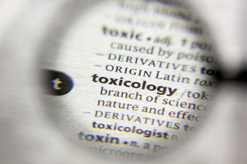 The word or phrase Toxicology in a dictionary. - obrazy, fototapety, plakaty
