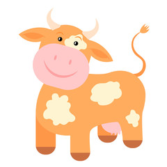 Cartoon Cow. Vector illustration on a white background. Drawing for children.