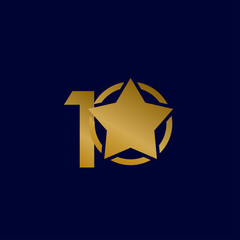 10 Years Anniversary Star Gold Celebration Vector Template Design Illustration