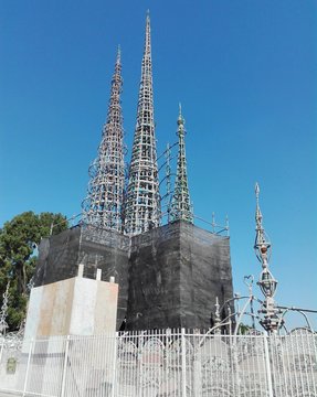 Los Angeles, California – September 10, 2018: WATTS TOWERS by Simon Rodia, architectural structures, located in Simon Rodia State Historic Park, LOS ANGELES