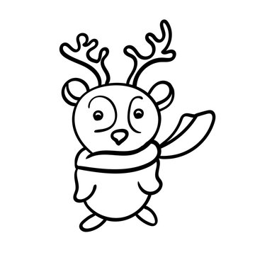 Deer in a scarf. Vector illustration. Cute cartoon character. Children's style. Coloring page adult and kids.