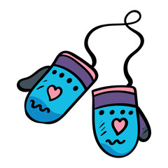 Winter mittens for children or adults. Doodle illustration. Symbol of celebration and comfort. New Year Christmas. Cozy Home. - Vector. Vector illustration
