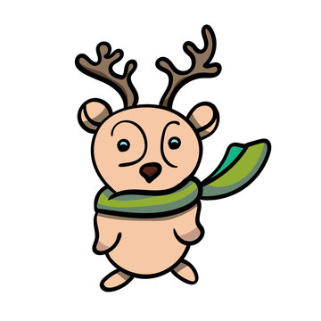 Deer in a scarf. Vector illustration. Cute cartoon character. Children's style.